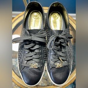 Michael Kors Olivia Perforated Black Leather Lace up Trainers size 8.